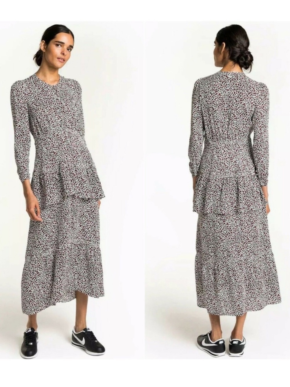 A.L.C. Leopard Ruffle Zandra Silk Midi Dress Size 8